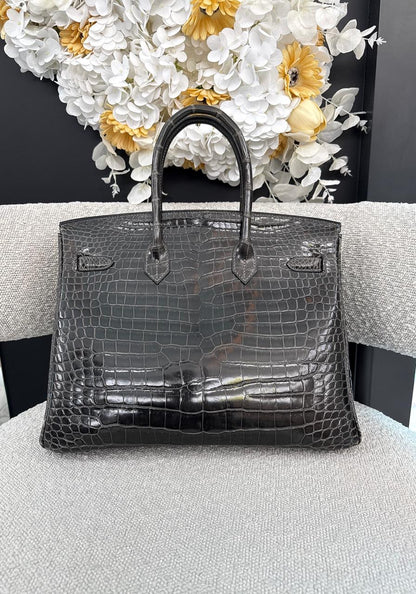 GRAPHITE SHINY POROSUS CROCODILE BIRKIN 35 PALLADIUM HARDWARE