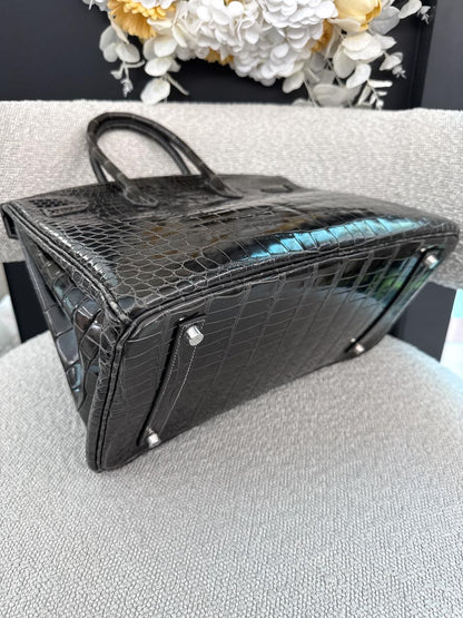 GRAPHITE SHINY POROSUS CROCODILE BIRKIN 35 PALLADIUM HARDWARE