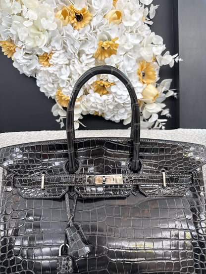 GRAPHITE SHINY POROSUS CROCODILE BIRKIN 35 PALLADIUM HARDWARE