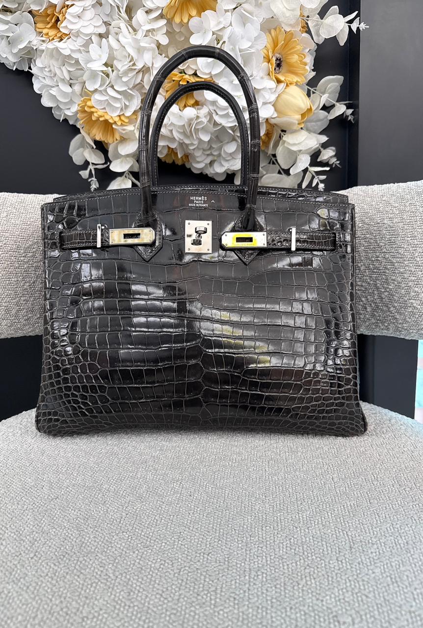 GRAPHITE SHINY POROSUS CROCODILE BIRKIN 35 PALLADIUM HARDWARE