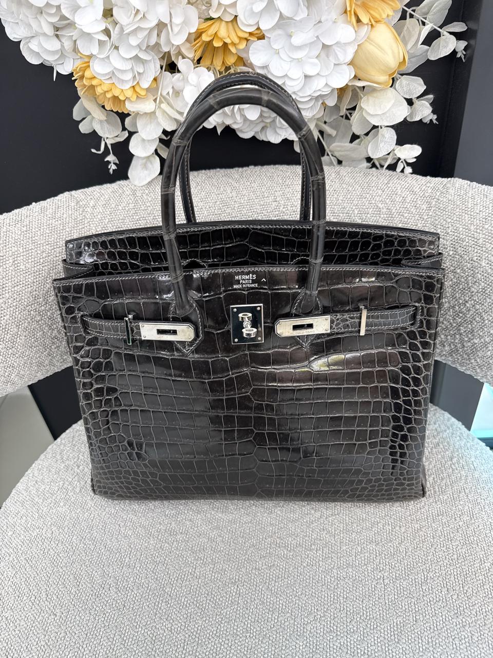 GRAPHITE SHINY POROSUS CROCODILE BIRKIN 35 PALLADIUM HARDWARE