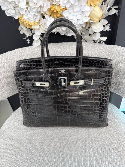 GRAPHITE SHINY POROSUS CROCODILE BIRKIN 35 PALLADIUM HARDWARE