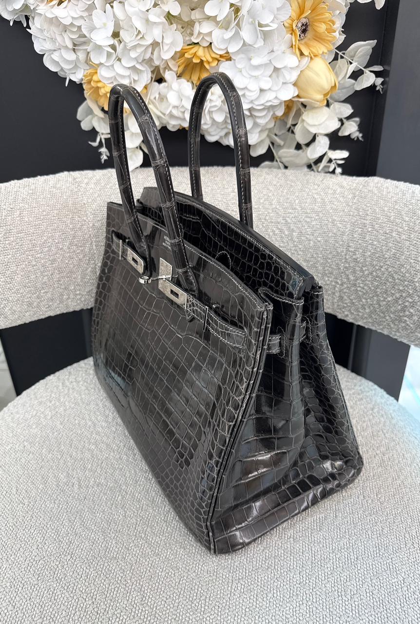 GRAPHITE SHINY POROSUS CROCODILE BIRKIN 35 PALLADIUM HARDWARE