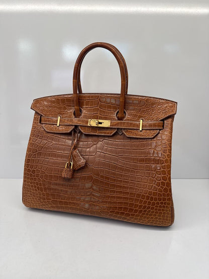 FAUVE MATTE POROSUS CROCODILE BIRKIN 35 GOLD HARDWARE