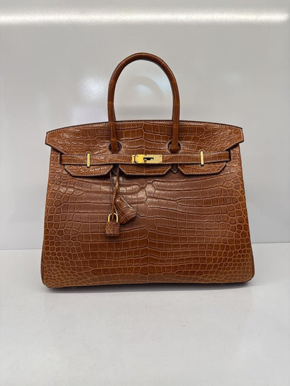 FAUVE MATTE POROSUS CROCODILE BIRKIN 35 GOLD HARDWARE