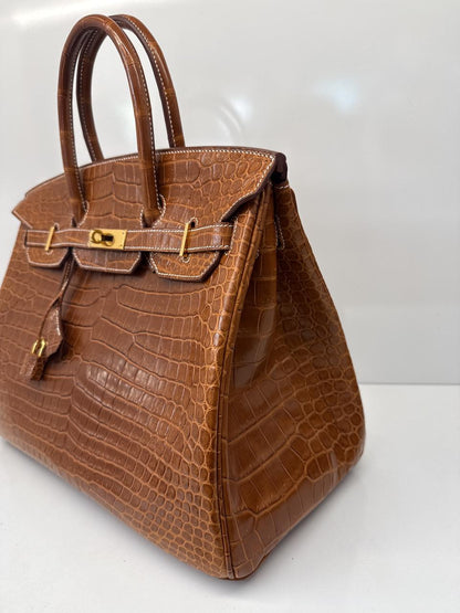 FAUVE MATTE POROSUS CROCODILE BIRKIN 35 GOLD HARDWARE