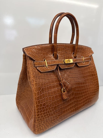 FAUVE MATTE POROSUS CROCODILE BIRKIN 35 GOLD HARDWARE