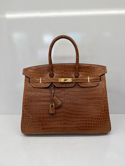 FAUVE MATTE POROSUS CROCODILE BIRKIN 35 GOLD HARDWARE