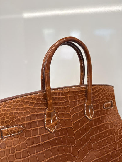 FAUVE MATTE POROSUS CROCODILE BIRKIN 35 GOLD HARDWARE