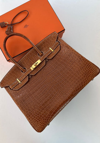 FAUVE MATTE POROSUS CROCODILE BIRKIN 35 GOLD HARDWARE