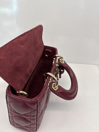 HERMITAGE RED CANNAGE LAMBSKIN DIOR OR MINI LADY D-JOY BAG