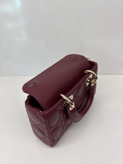 HERMITAGE RED CANNAGE LAMBSKIN DIOR OR MINI LADY D-JOY BAG