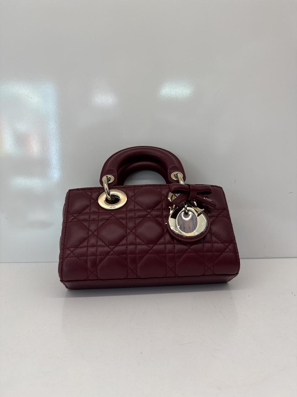 HERMITAGE RED CANNAGE LAMBSKIN DIOR OR MINI LADY D-JOY BAG