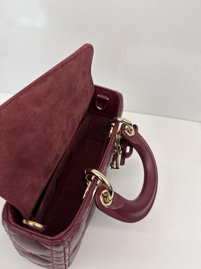 HERMITAGE RED CANNAGE LAMBSKIN DIOR OR MINI LADY D-JOY BAG