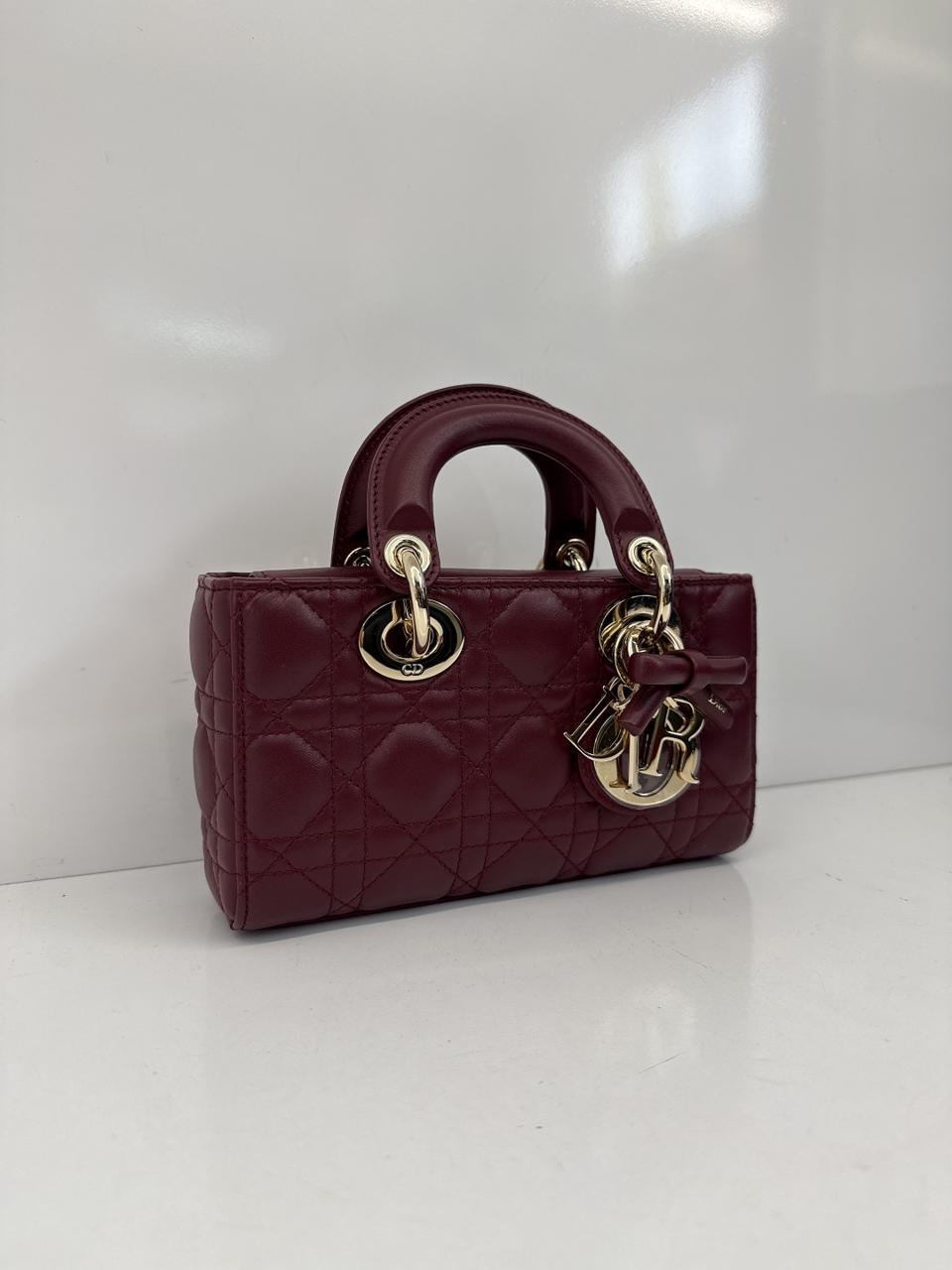 HERMITAGE RED CANNAGE LAMBSKIN DIOR OR MINI LADY D-JOY BAG