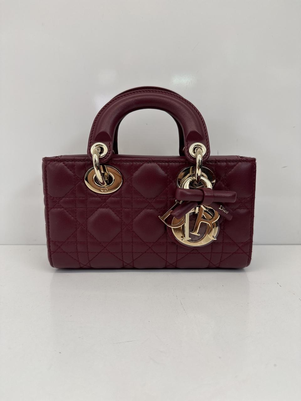 HERMITAGE RED CANNAGE LAMBSKIN DIOR OR MINI LADY D-JOY BAG