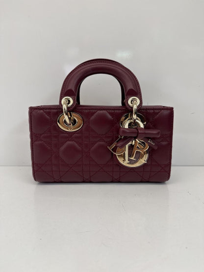 HERMITAGE RED CANNAGE LAMBSKIN DIOR OR MINI LADY D-JOY BAG