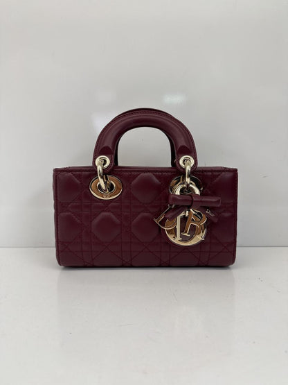 HERMITAGE RED CANNAGE LAMBSKIN DIOR OR MINI LADY D-JOY BAG