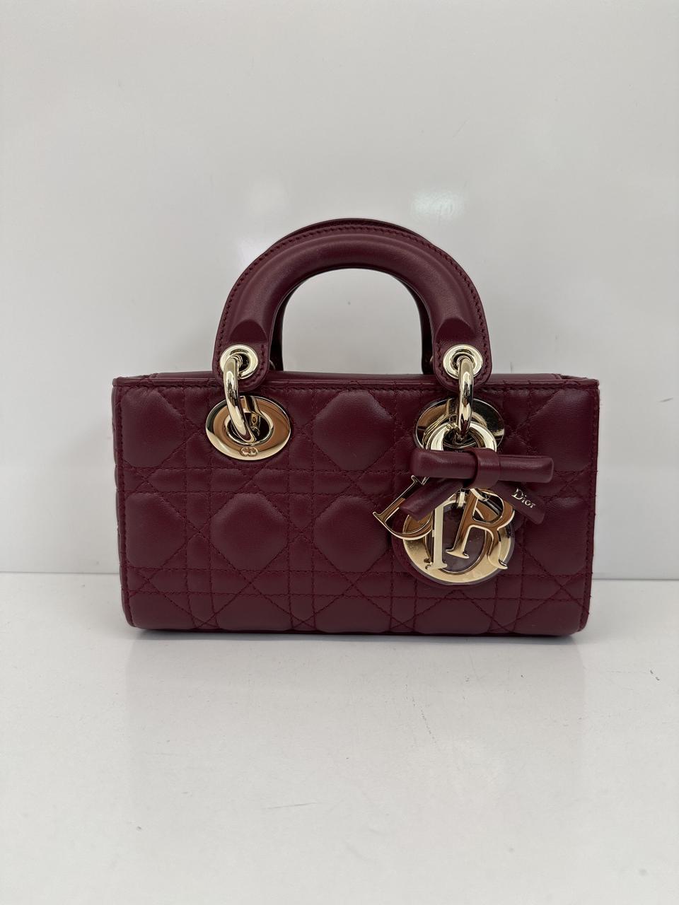 HERMITAGE RED CANNAGE LAMBSKIN DIOR OR MINI LADY D-JOY BAG