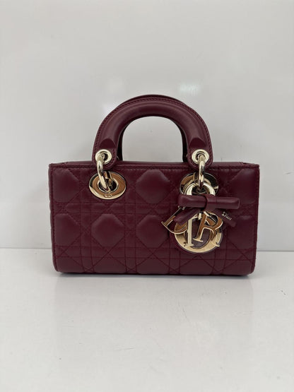 HERMITAGE RED CANNAGE LAMBSKIN DIOR OR MINI LADY D-JOY BAG