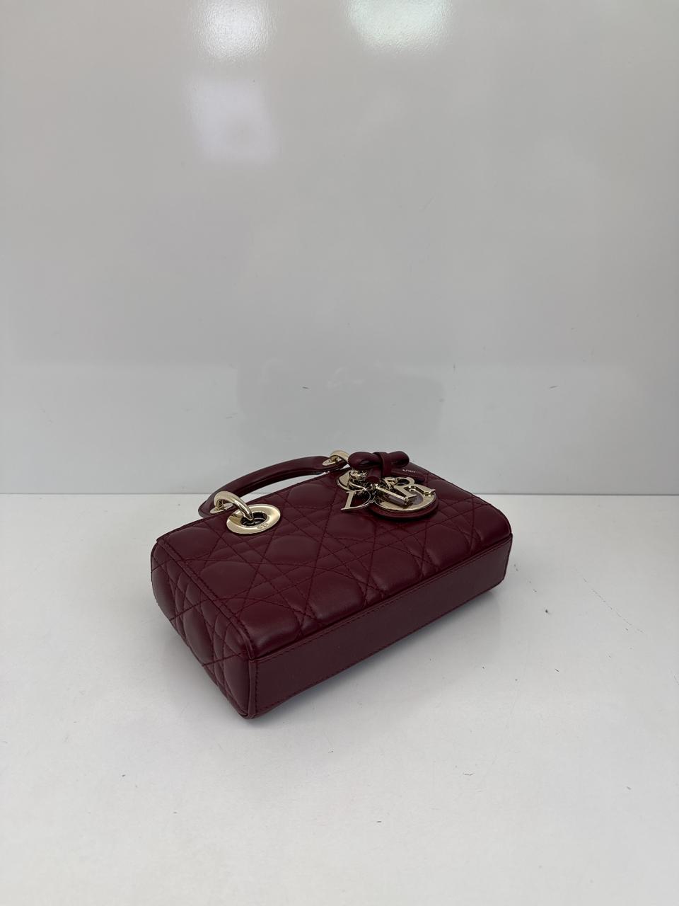 HERMITAGE RED CANNAGE LAMBSKIN DIOR OR MINI LADY D-JOY BAG