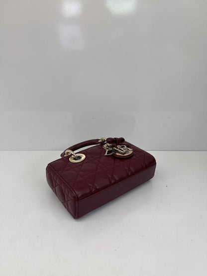 HERMITAGE RED CANNAGE LAMBSKIN DIOR OR MINI LADY D-JOY BAG