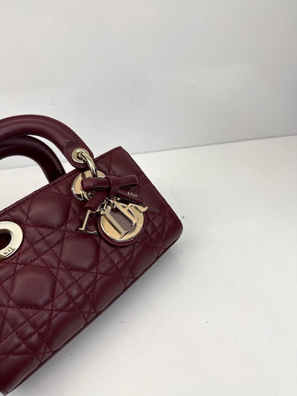 HERMITAGE RED CANNAGE LAMBSKIN DIOR OR MINI LADY D-JOY BAG