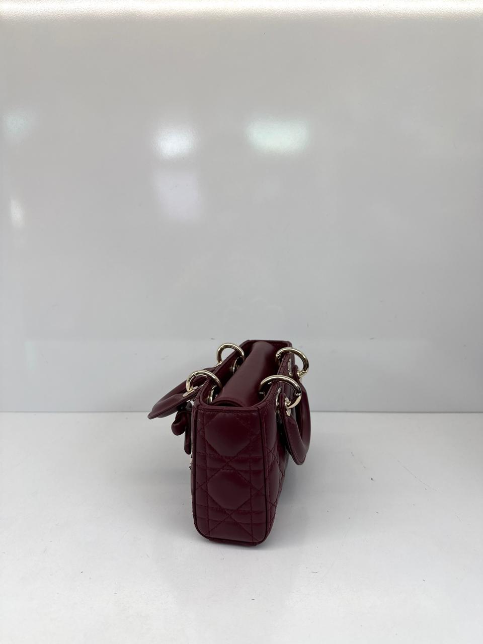 HERMITAGE RED CANNAGE LAMBSKIN DIOR OR MINI LADY D-JOY BAG