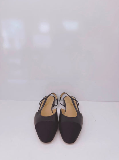 BLACK GOATSKIN AND GROSGRAIN SLINGBACKS 40C