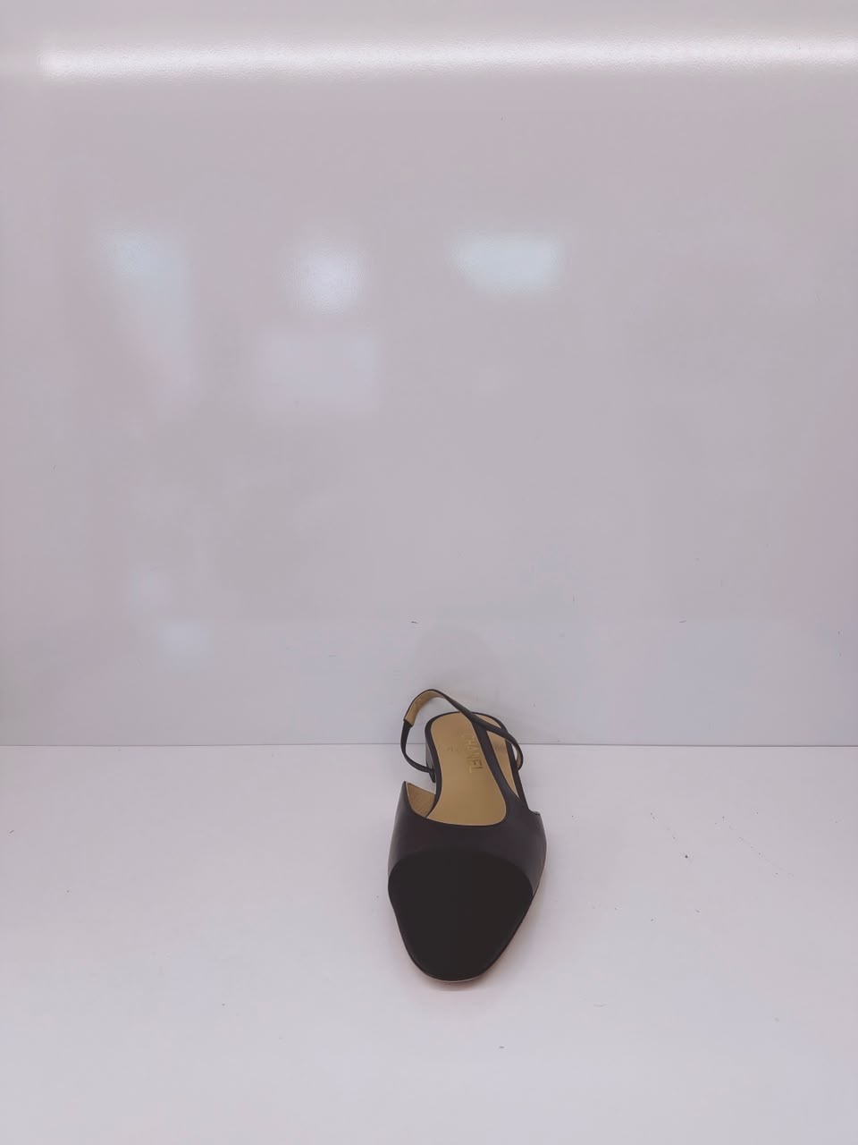 BLACK GOATSKIN AND GROSGRAIN SLINGBACKS 40C