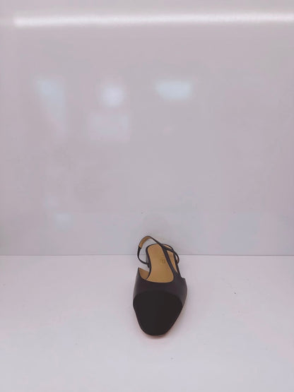 BLACK GOATSKIN AND GROSGRAIN SLINGBACKS 40C