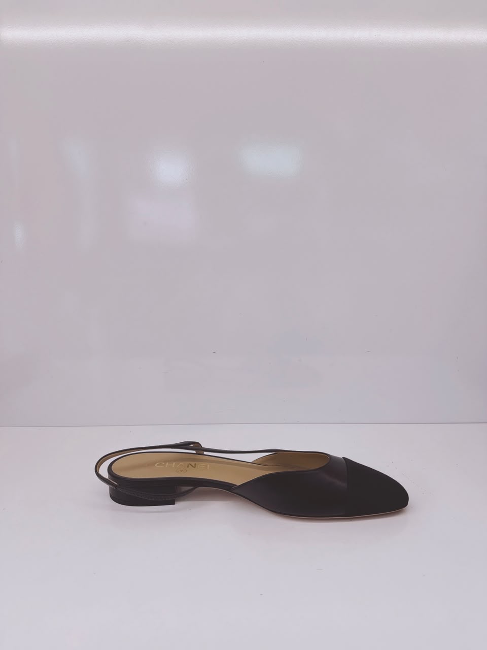 BLACK GOATSKIN AND GROSGRAIN SLINGBACKS 40C