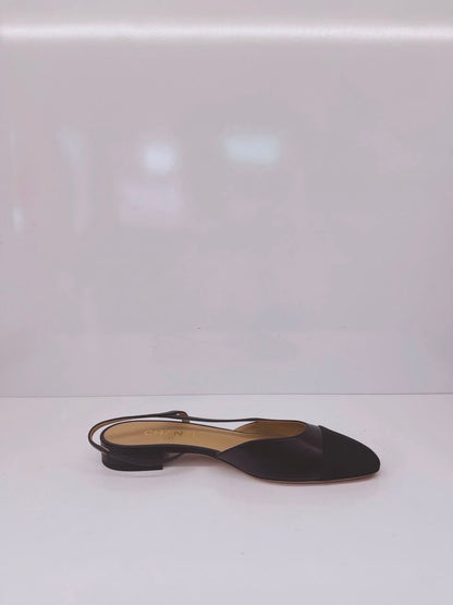 BLACK GOATSKIN AND GROSGRAIN SLINGBACKS 40C