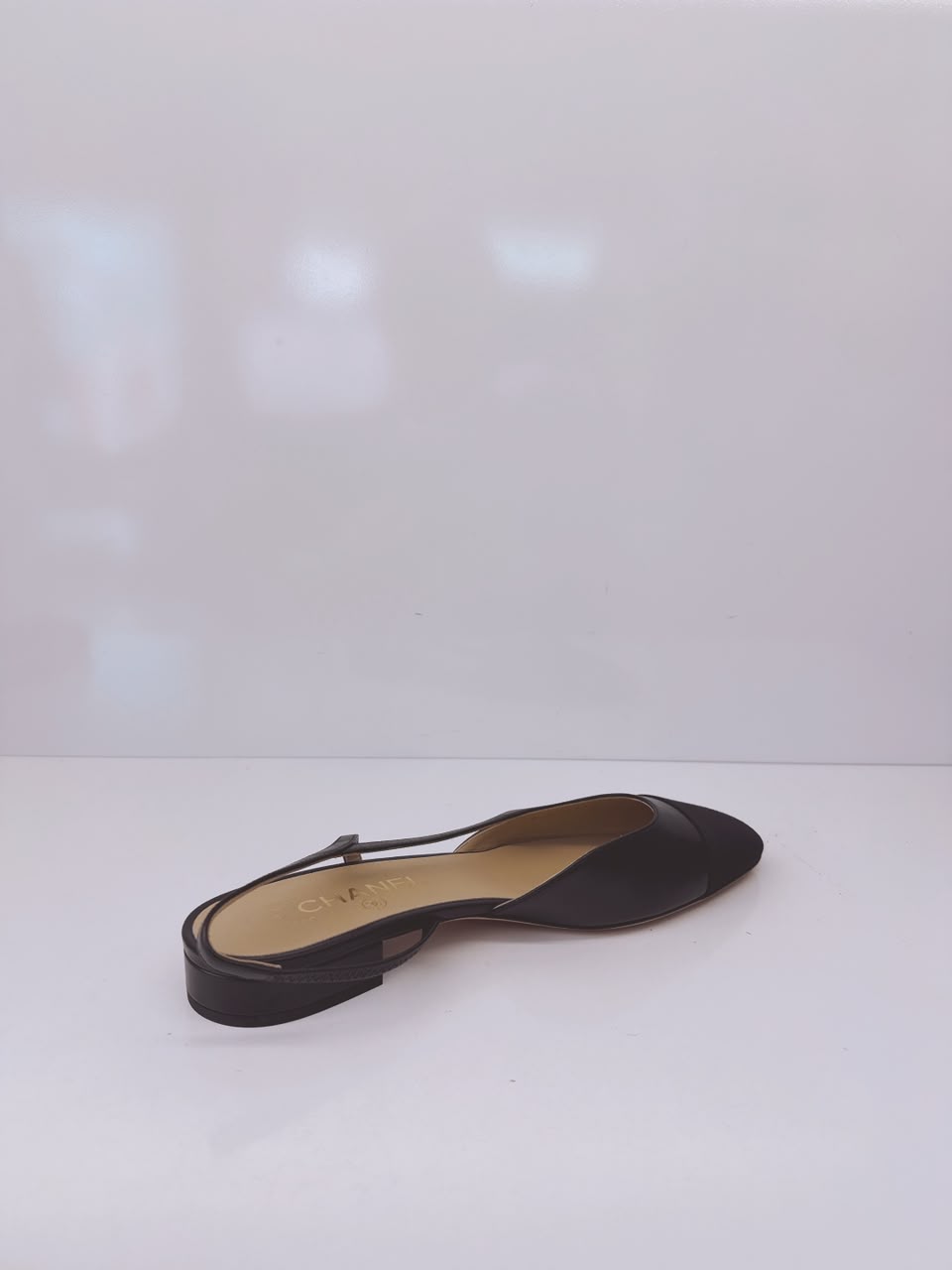 BLACK GOATSKIN AND GROSGRAIN SLINGBACKS 40C