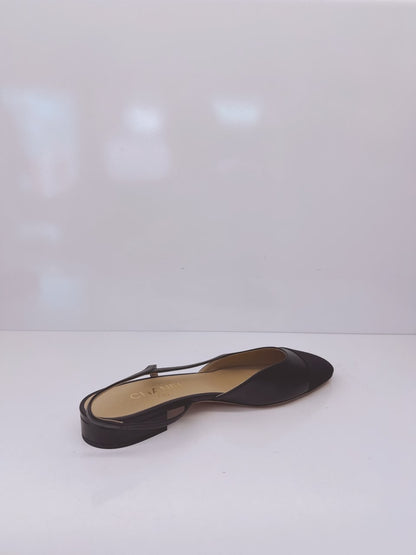 BLACK GOATSKIN AND GROSGRAIN SLINGBACKS 40C