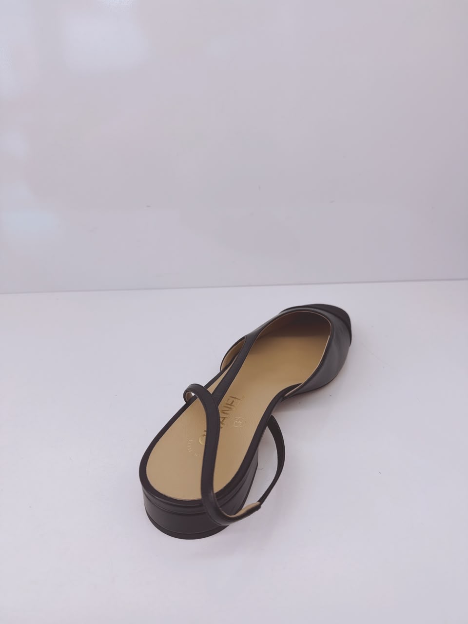 BLACK GOATSKIN AND GROSGRAIN SLINGBACKS 40C