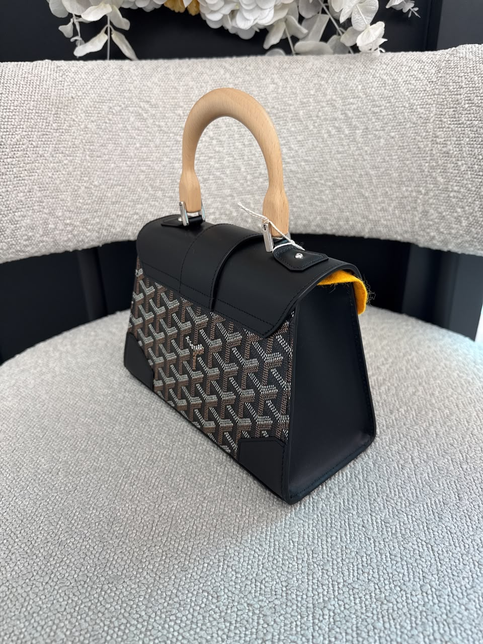 BLACK GOYARDINE COATED CANVAS SAIGON STRUCTURE MINI BAG