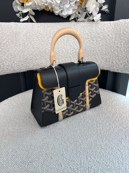 BLACK GOYARDINE COATED CANVAS SAIGON STRUCTURE MINI BAG