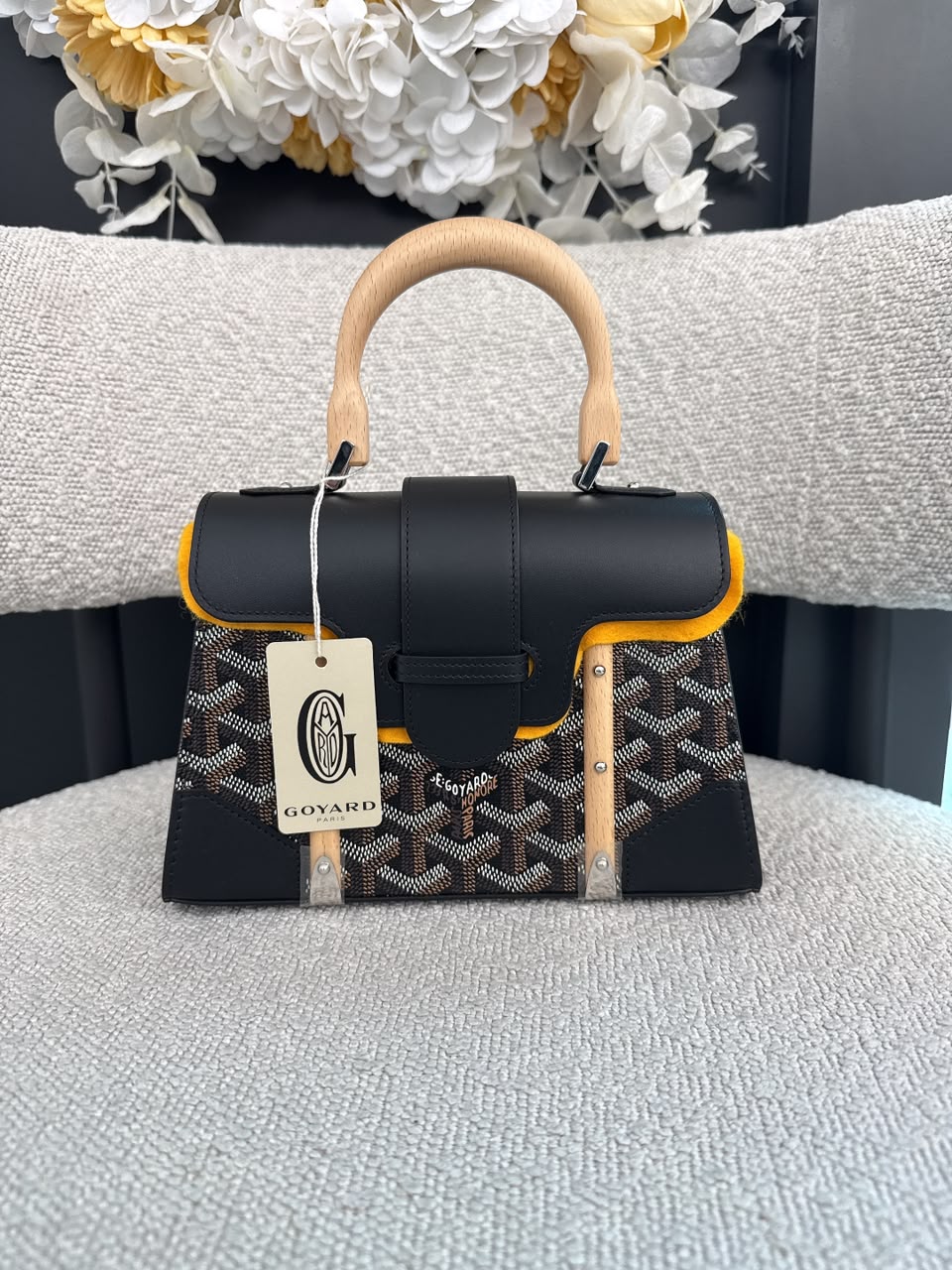 BLACK GOYARDINE COATED CANVAS SAIGON STRUCTURE MINI BAG
