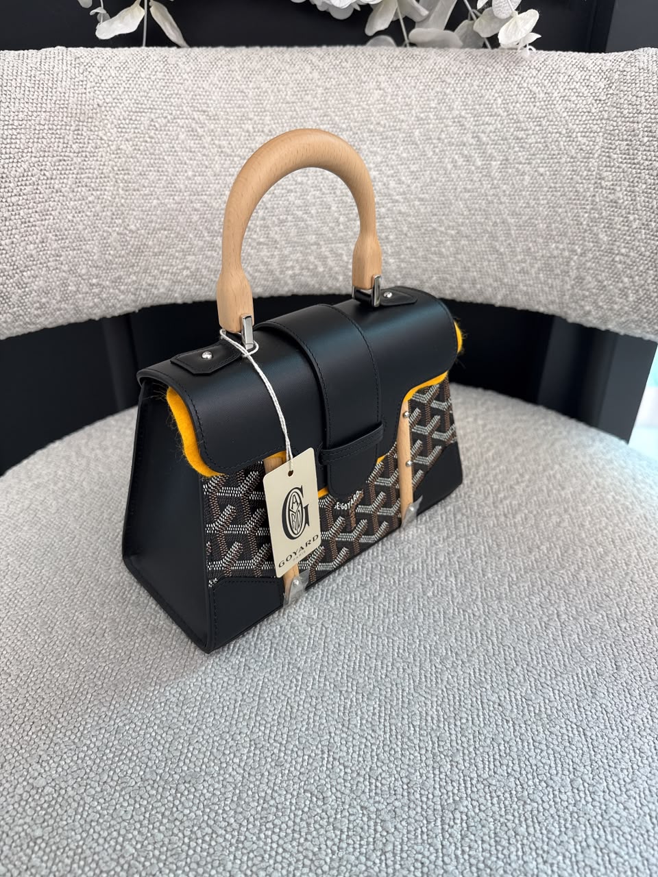BLACK GOYARDINE COATED CANVAS SAIGON STRUCTURE MINI BAG