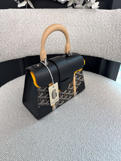 BLACK GOYARDINE COATED CANVAS SAIGON STRUCTURE MINI BAG