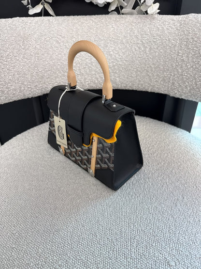 BLACK GOYARDINE COATED CANVAS SAIGON STRUCTURE MINI BAG