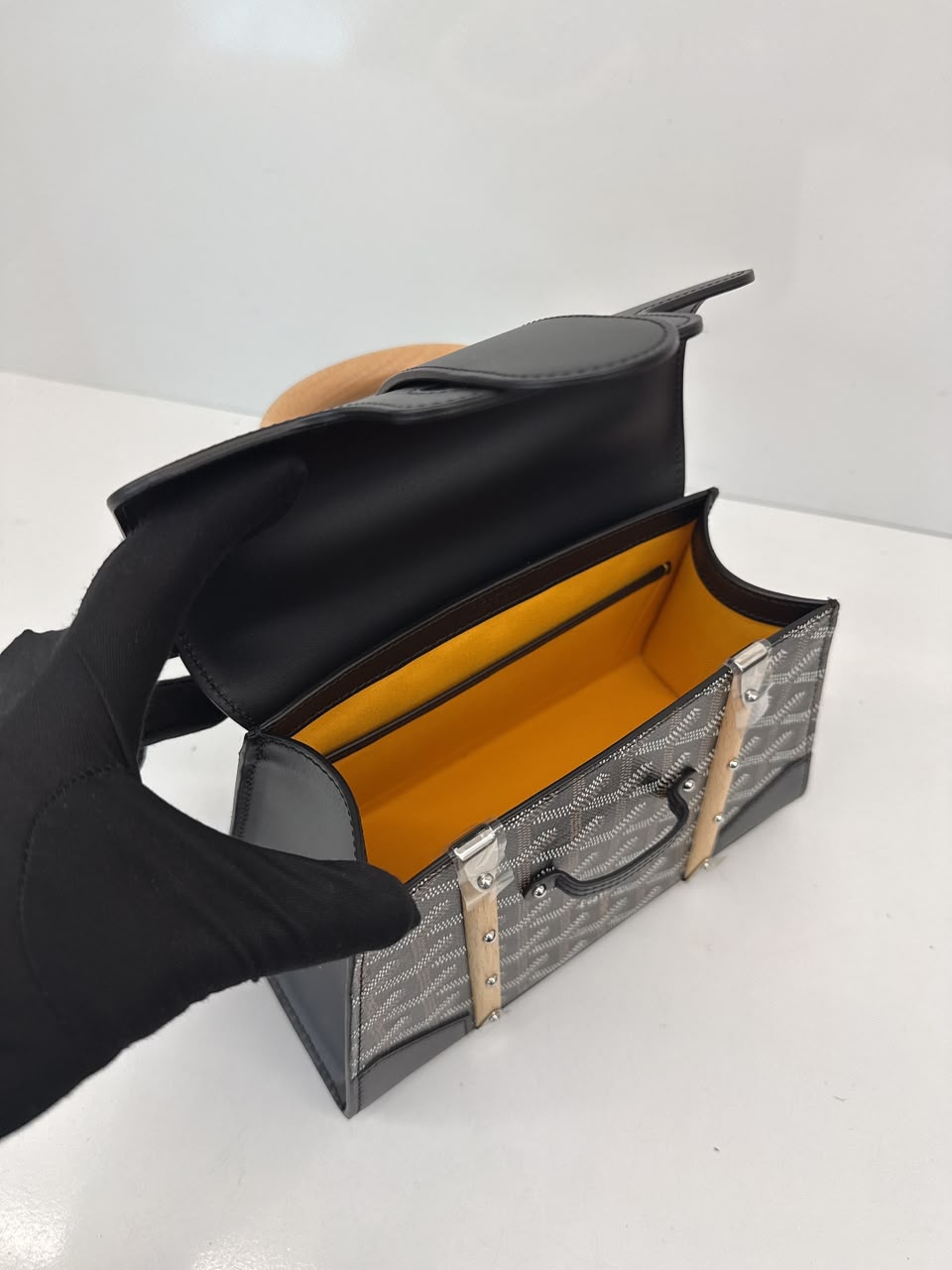 BLACK GOYARDINE COATED CANVAS SAIGON STRUCTURE MINI BAG