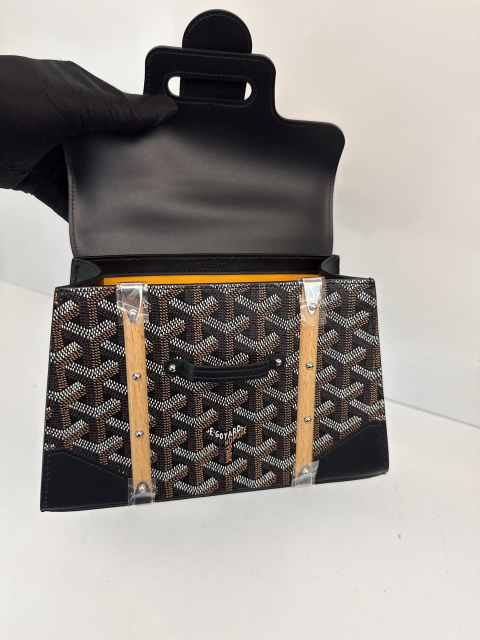 BLACK GOYARDINE COATED CANVAS SAIGON STRUCTURE MINI BAG