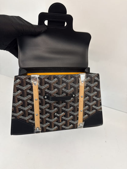 BLACK GOYARDINE COATED CANVAS SAIGON STRUCTURE MINI BAG