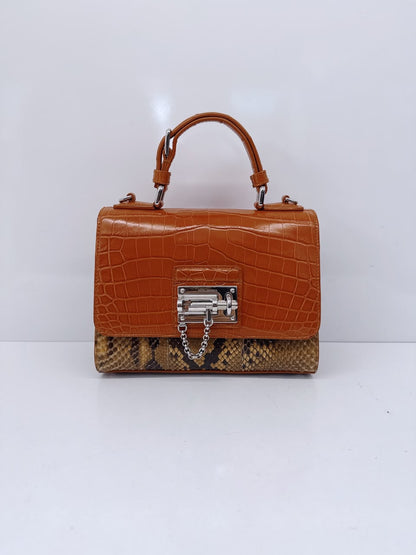 BICOLOR CROCODILE AND SNAKESKIN LEATHER MISS MONICA FLAP BAG