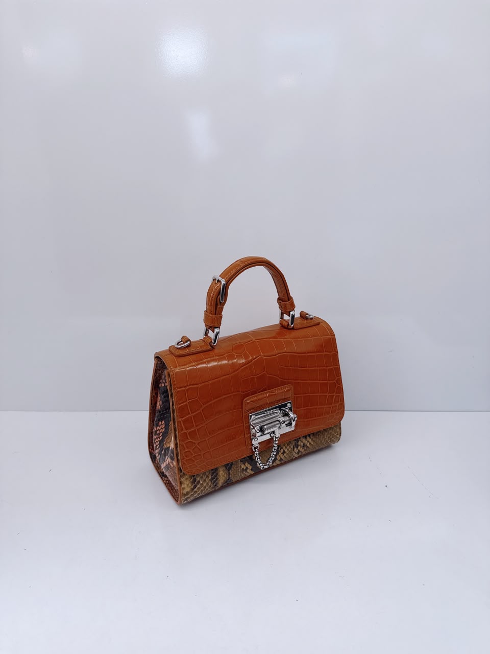 BICOLOR CROCODILE AND SNAKESKIN LEATHER MISS MONICA FLAP BAG