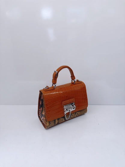 BICOLOR CROCODILE AND SNAKESKIN LEATHER MISS MONICA FLAP BAG