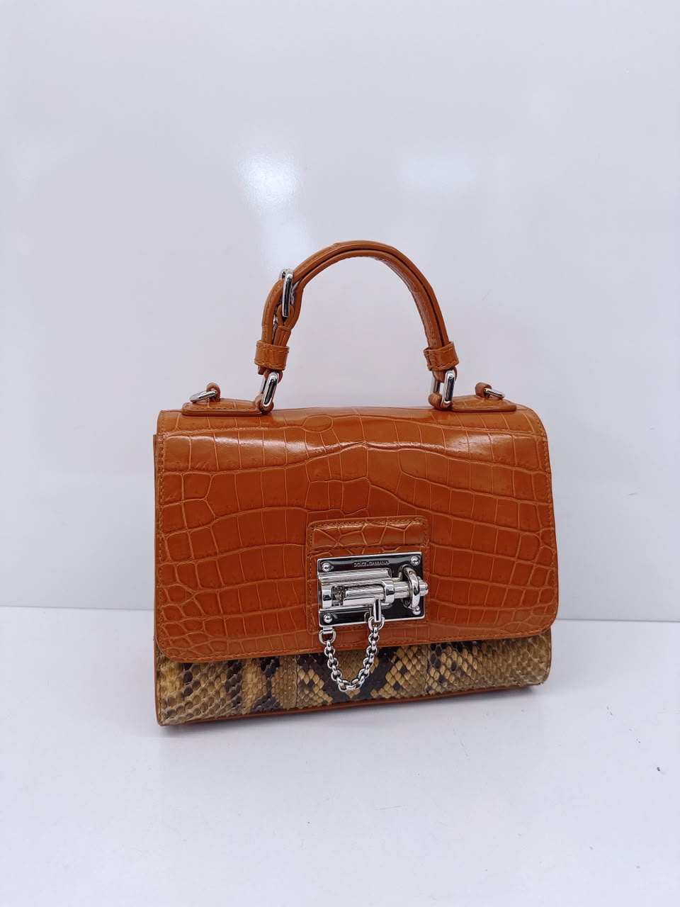 BICOLOR CROCODILE AND SNAKESKIN LEATHER MISS MONICA FLAP BAG