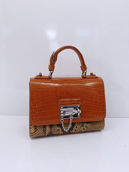 BICOLOR CROCODILE AND SNAKESKIN LEATHER MISS MONICA FLAP BAG